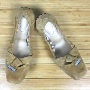 Tod's Tan Suede Bow Ballet Flats